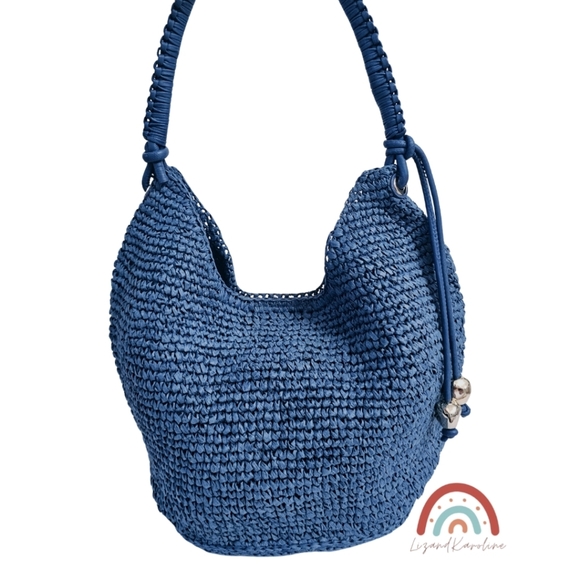 New! Madewell The Camren Straw Bag with Leather Trim in Distant Ocean - Picture 5 of 16